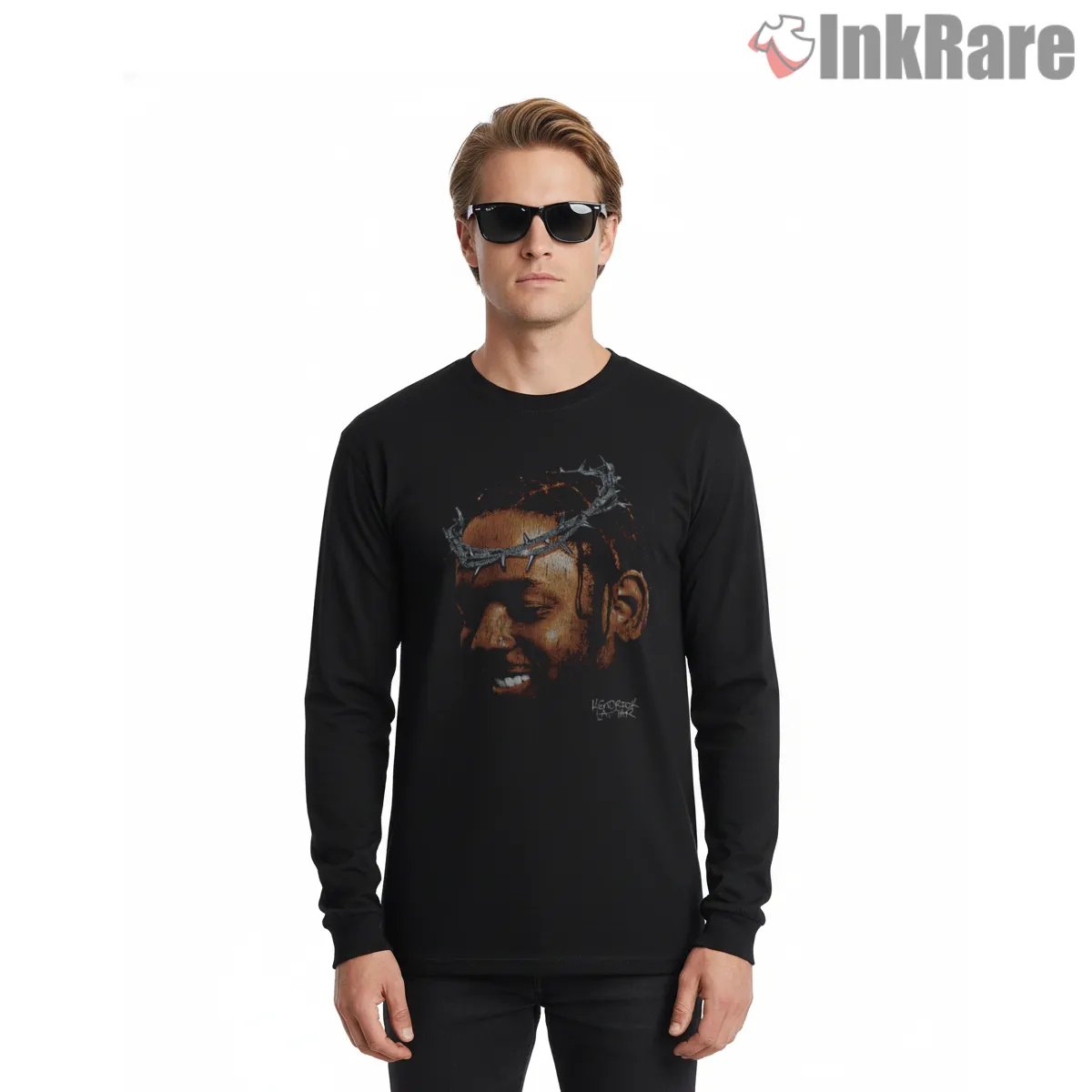 Kendrick Lamar Vintage Crown Portrait Long Sleeve Black Kendrick Lamar Vintage Crown Portrait Shirt on black long sleeve shirt for men graphic tee