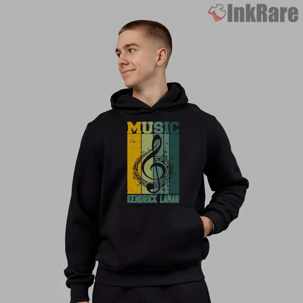 Kendrick Lamar Vintage Musical Note Shirt on black hoodie for men graphic tee