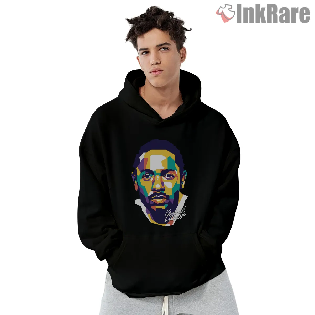 Kendrick Lamar Wpap Neon Block Color Portrait Hoodie Black Kendrick Lamar Wpap Neon Block Color Portrait Shirt on black hoodie for men graphic tee
