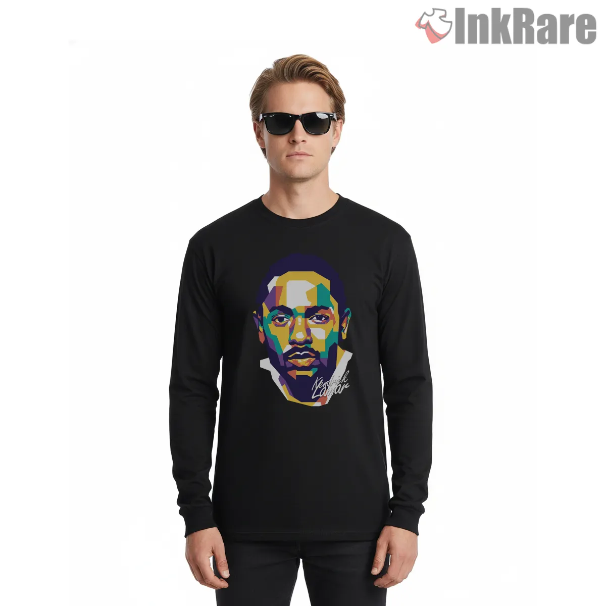 Kendrick Lamar Wpap Neon Block Color Portrait Long Sleeve Black Kendrick Lamar Wpap Neon Block Color Portrait Shirt on black long sleeve shirt for men graphic tee