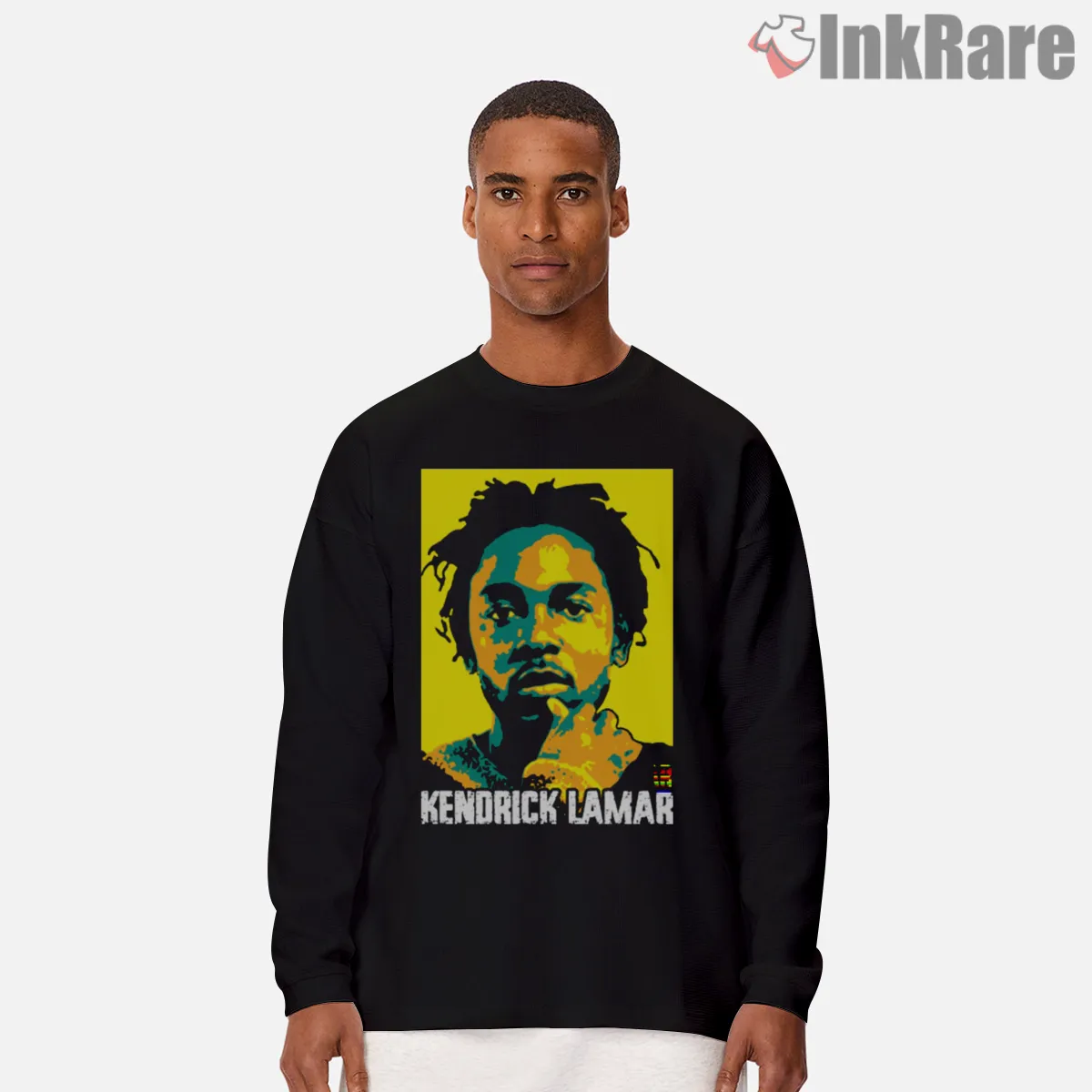 Kendrick Lamar Yellow Poster Style Graphic Art Shirt on black long sleeve shirt for men graphic tee