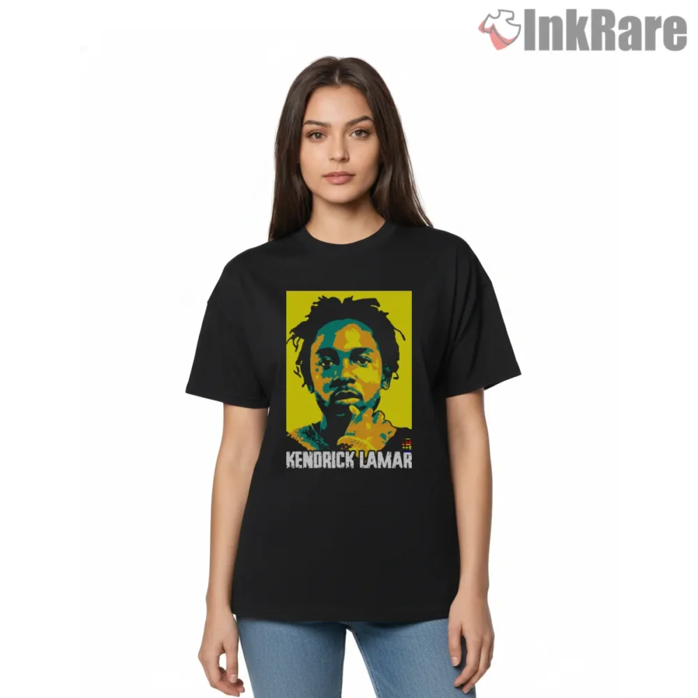 Kendrick Lamar Yellow Poster Style Graphic Art Shirt on black short sleeve shirt for women graphic tee