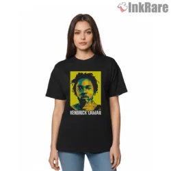 Kendrick Lamar Yellow Poster Style Graphic Art Shirt on black short sleeve shirt for women graphic tee