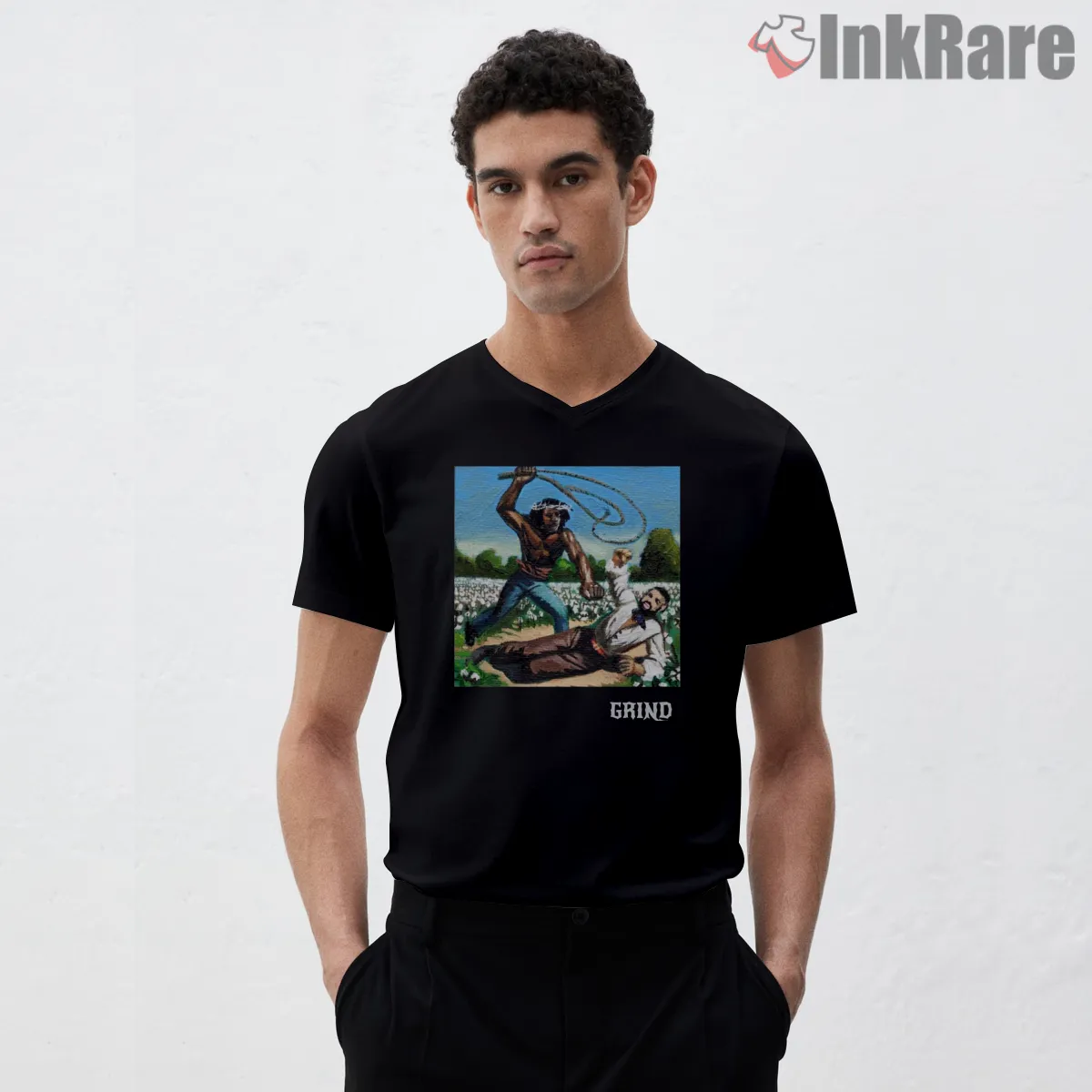 Kendrick Versus The Colonizer Rivalry Statement V Neck Black Kendrick Versus The Colonizer Rivalry Statement Shirt on black v-neck shirt for men graphic tee