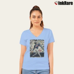 Women’s kenny lofton cleveland guardians mlb speedster baseball fan V-Neck Tee in light blue | Chic Neckline, Soft Texture