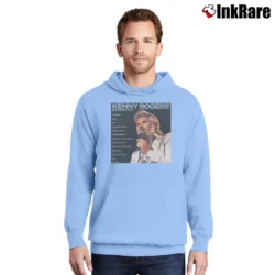 Men’s Kenny Rogers Greatest Hits Poster Pullover Hoodie in light blue | Cozy, Durable, Modern Fit