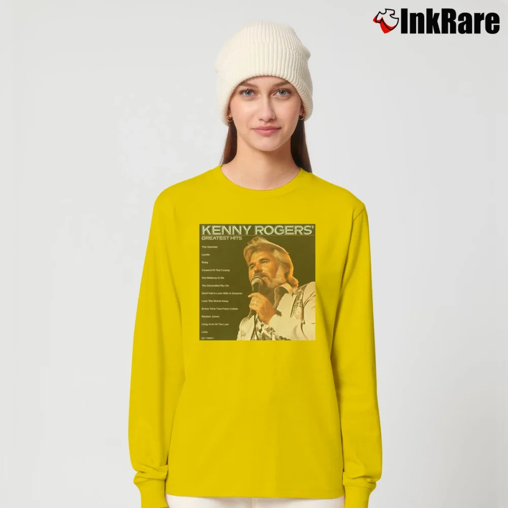 Women’s Kenny Rogers Greatest Hits Poster Long-Sleeve Top in yellow | Sleek, Versatile, All-Season