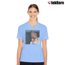 Women’s Kenny Rogers Greatest Hits Poster V-Neck Tee in light blue | Chic Neckline, Soft Texture