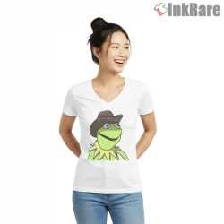 Kermit Cowboy Hat Western Portrait Cartoon Shirt on white v-neck shirt for women graphic tee
