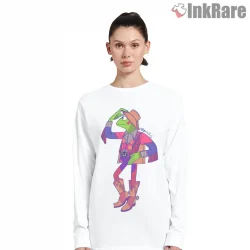 Kermit Cowboy Outfit Western Meme Style Shirt on white long sleeve shirt for women graphic tee