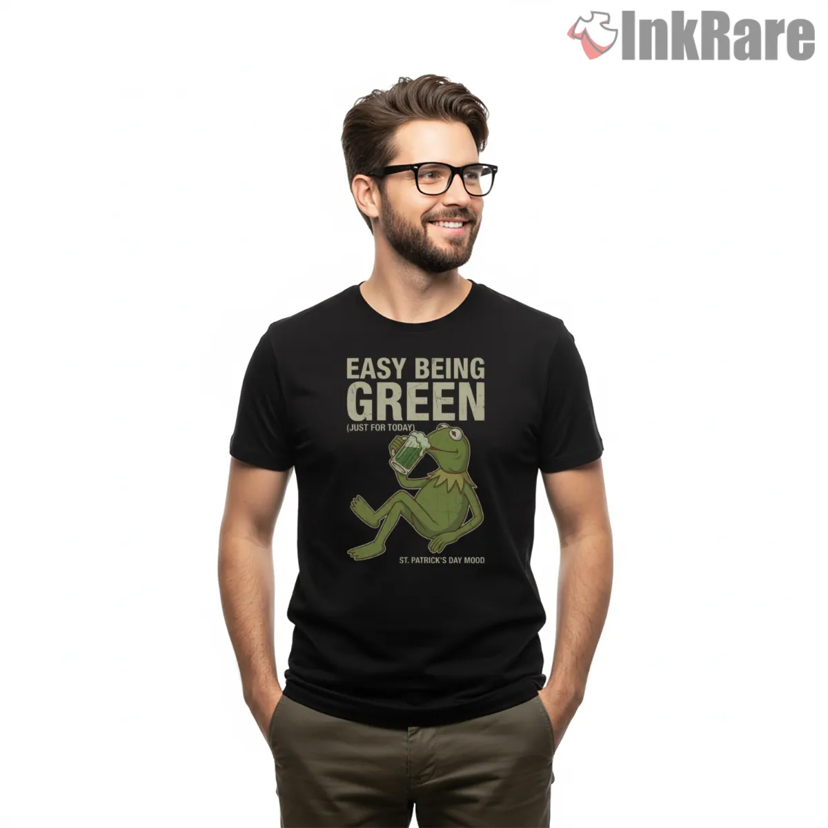 Kermit Easy Being Green Distressed Vintage Quote Cartoon Short Sleeve Black Kermit Easy Being Green Distressed Vintage Quote Cartoon Shirt on black short sleeve shirt for men graphic tee