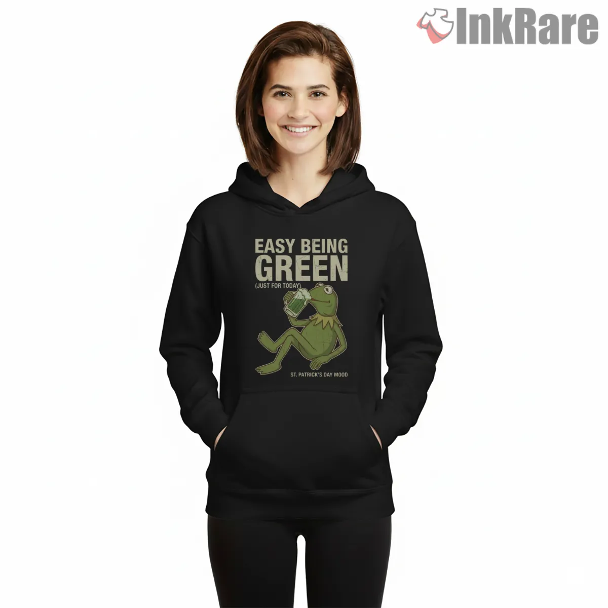 Kermit Easy Being Green Distressed Vintage Quote Cartoon Shirt on black hoodie for women graphic tee