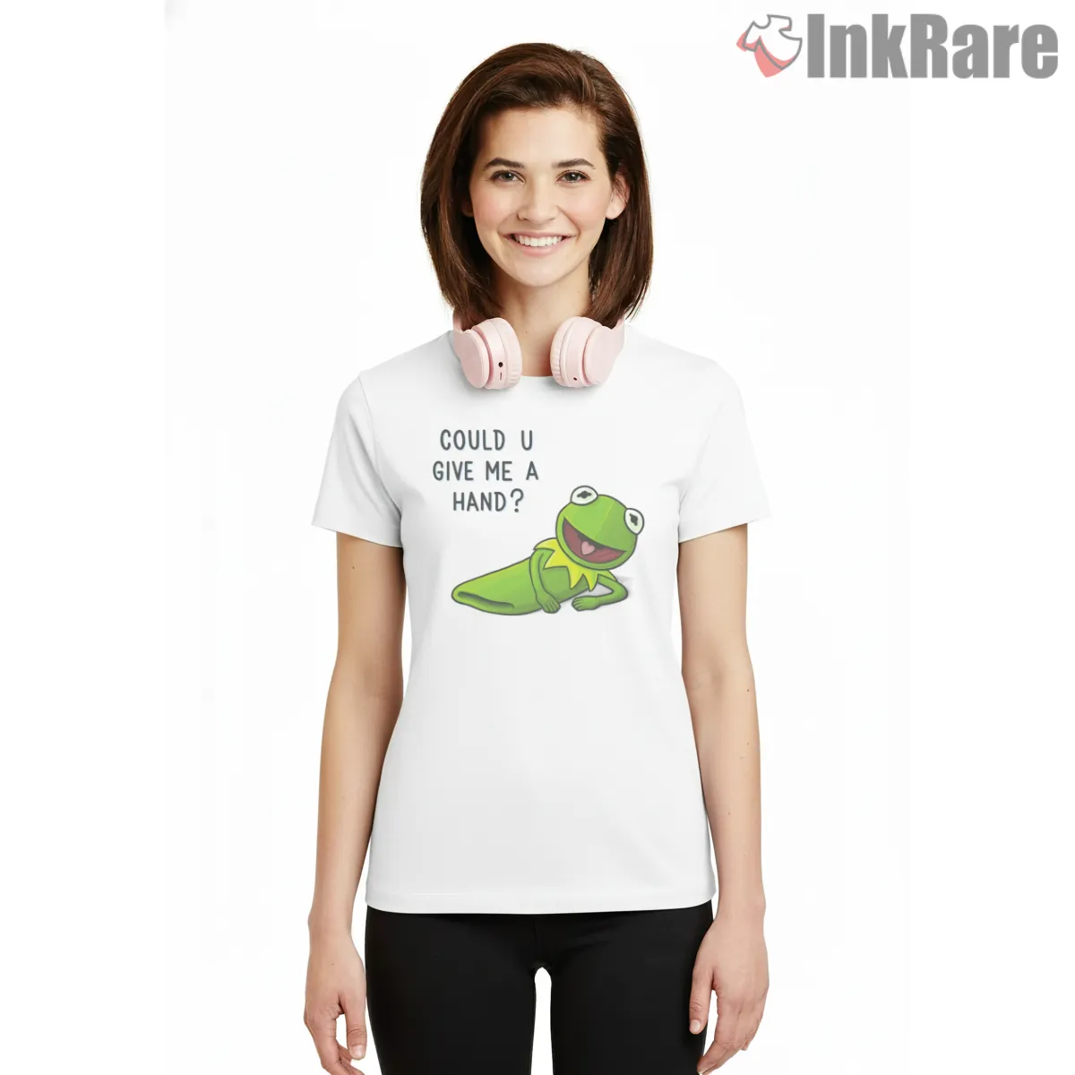 Kermit I Need A Hand Funny Meme Cartoon Short Sleeve White Kermit I Need A Hand Funny Meme Cartoon Shirt on white short sleeve shirt for women graphic tee