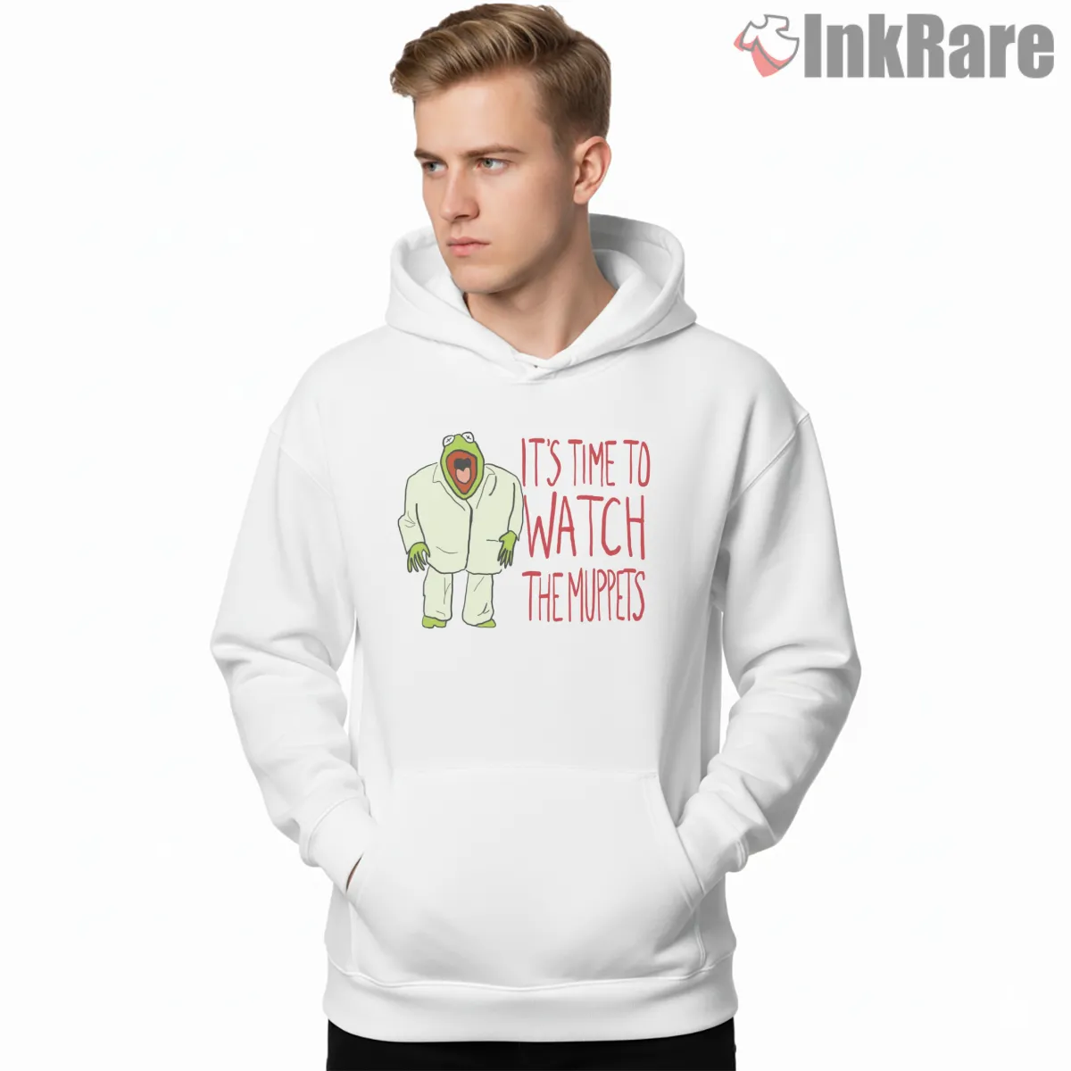 Kermit Its Time To Watch The Muppets Funny Hoodie White Kermit Its Time To Watch The Muppets Funny Shirt on white hoodie for men graphic tee