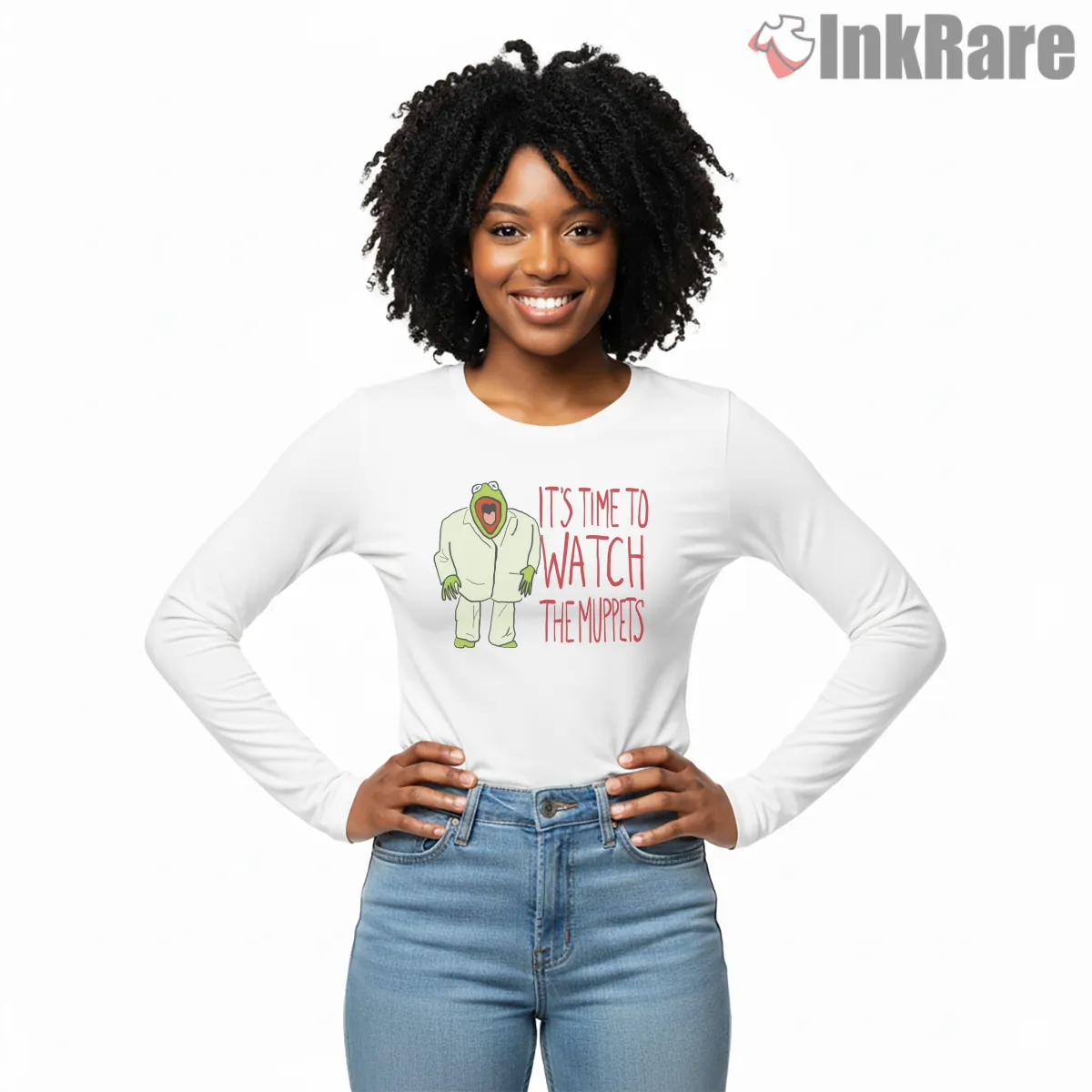 Kermit Its Time To Watch The Muppets Funny Shirt on white long sleeve shirt for women graphic tee