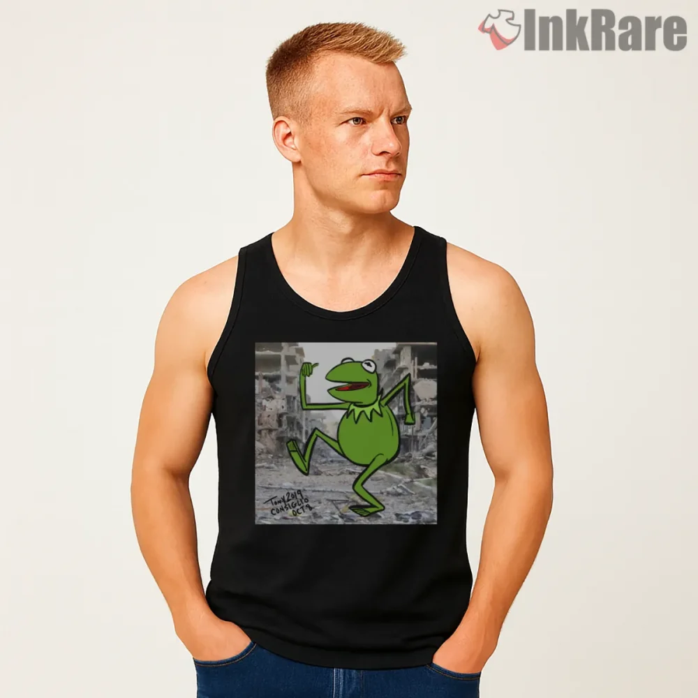 Kermit Mosh Dance Street Style Cartoon Energy Shirt on black tank top for men graphic tee