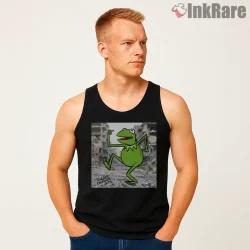 Kermit Mosh Dance Street Style Cartoon Energy Shirt on black tank top for men graphic tee