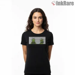 Kermit Mugshot Meme Minimal Cartoon Lineup Shirt on black short sleeve shirt for women graphic tee