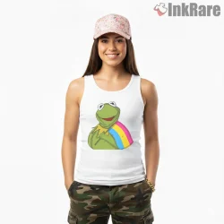Kermit Pansexual Pride Rainbow Support Graphic Shirt on white tank top for women graphic tee