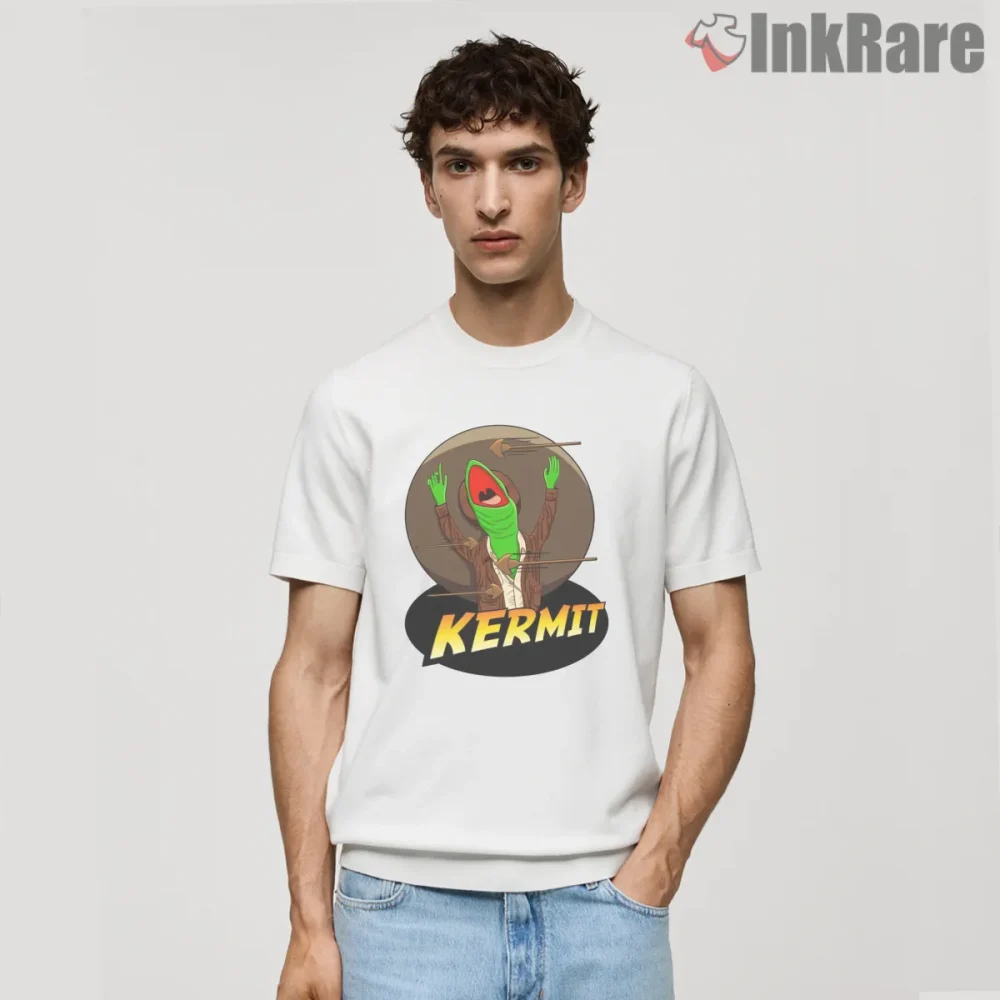 Kermit Raiders Adventure Parody Explorer Action Shirt on white short sleeve shirt for men graphic tee