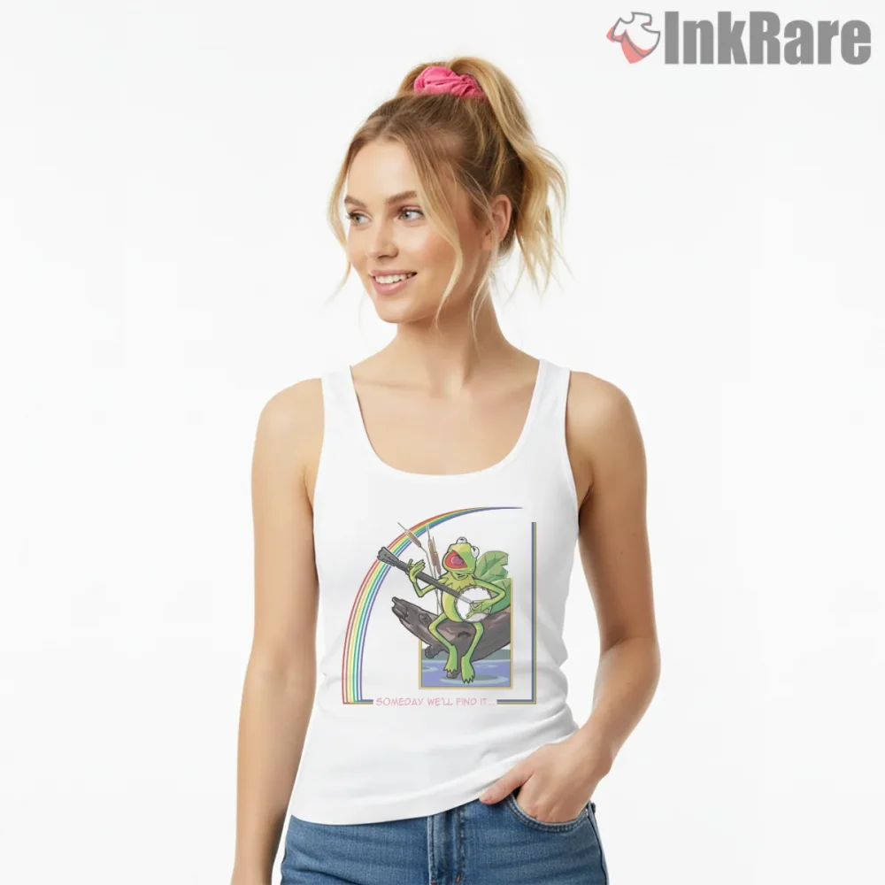 Kermit Rainbow Connection Banjo Dreamy Scene Shirt on white tank top for women graphic tee