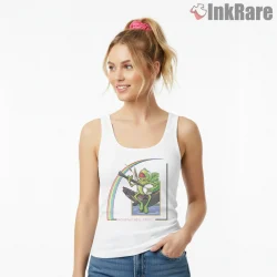 Kermit Rainbow Connection Banjo Dreamy Scene Shirt on white tank top for women graphic tee