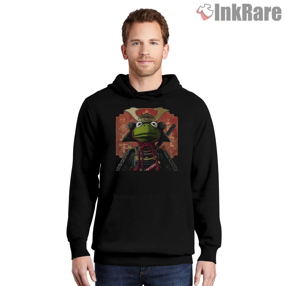 Kermit Samurai Warrior Japanese Armor Retro Art Hoodie Black Kermit Samurai Warrior Japanese Armor Retro Art Shirt on black hoodie for men graphic tee