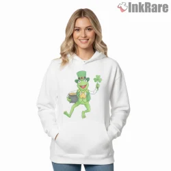 Kermit St Patricks Day Lucky Shamrock Cartoon Shirt on white hoodie for women graphic tee