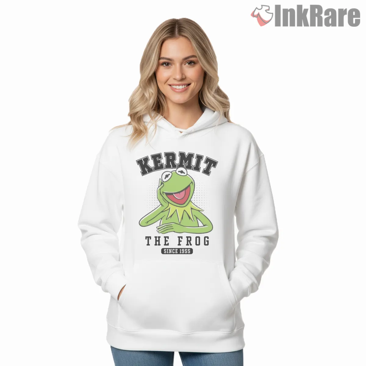Kermit The Frog Classic Logo Portrait Clean Hoodie White Kermit The Frog Classic Logo Portrait Clean Shirt on white hoodie for women graphic tee