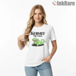 Kermit The Frog Classic Playful Pose Cartoon Shirt on white short sleeve shirt for women graphic tee