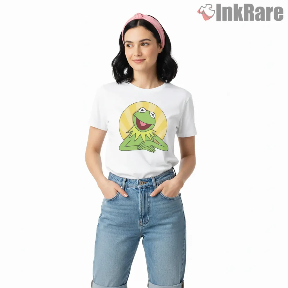 Kermit The Frog Sunshine Retro Circle Portrait Shirt on white short sleeve shirt for women graphic tee