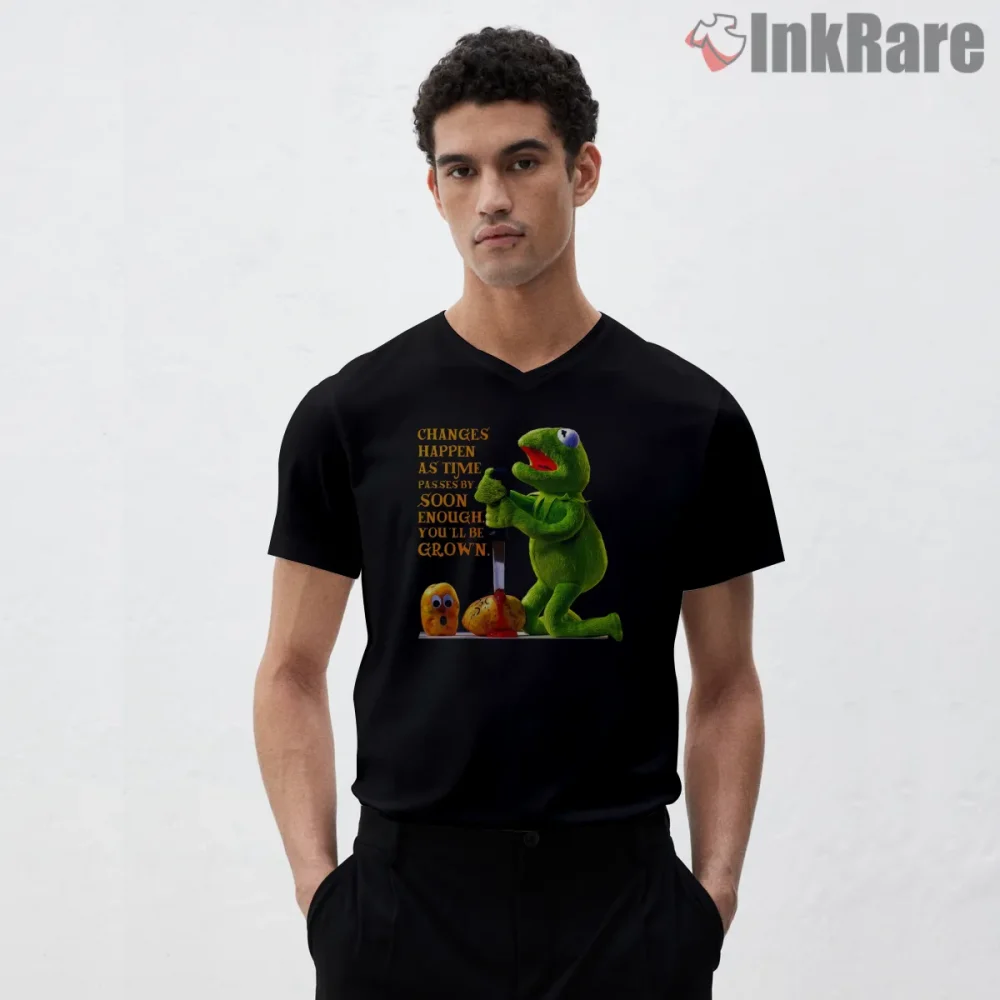 Kermit Youll Be Grown Dark Humor Scene Cartoon Shirt on black v-neck shirt for men graphic tee