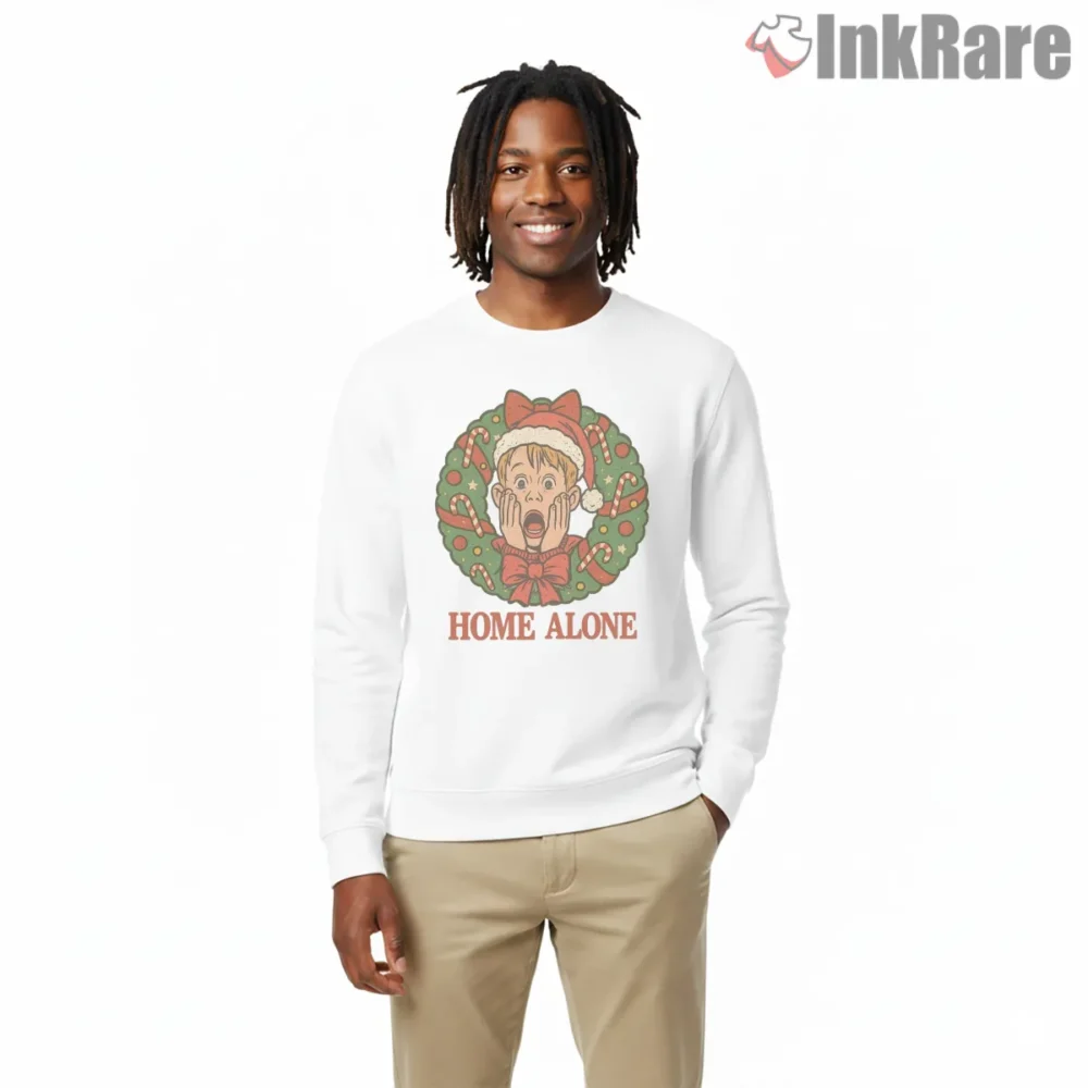 Kevin Home Alone Christmas Wreath Candy Cane Shirt on graphic shirt for men graphic tee
