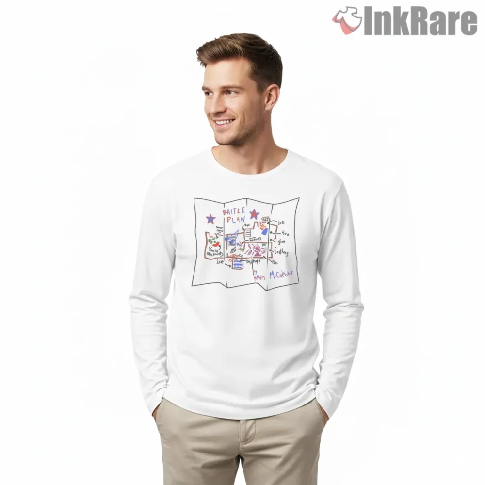 Kevin Mccallister Battle Plan Blueprint Shirt on white long sleeve shirt for men graphic tee