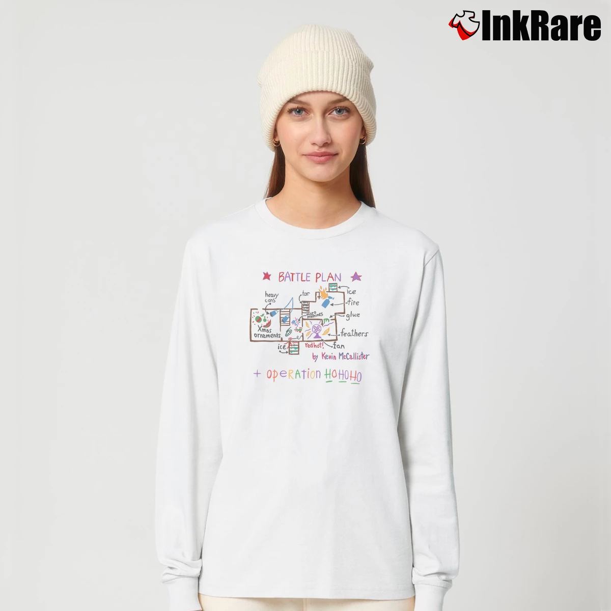 Kevin’s Battle Plan Home Alone Women’s Long-Sleeve Top in white – Effortless Layer Women’s Kevin's Battle Plan Home Alone Long-Sleeve Top in white | Sleek, Versatile, All-Season