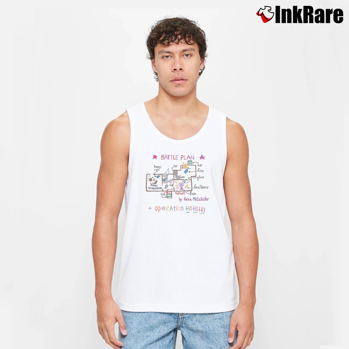 Kevin’s Battle Plan Home Alone Men’s Performance Tank in white – Lightweight Comfort Men’s Kevin's Battle Plan Home Alone Tank Top in white | Breathable, Active-Friendly Design