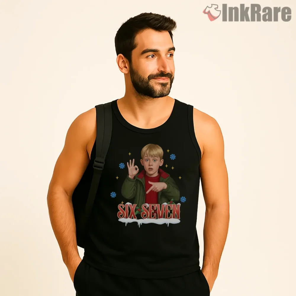 Kevin Six Seven Meme Christmas Shirt on black tank top for men graphic tee