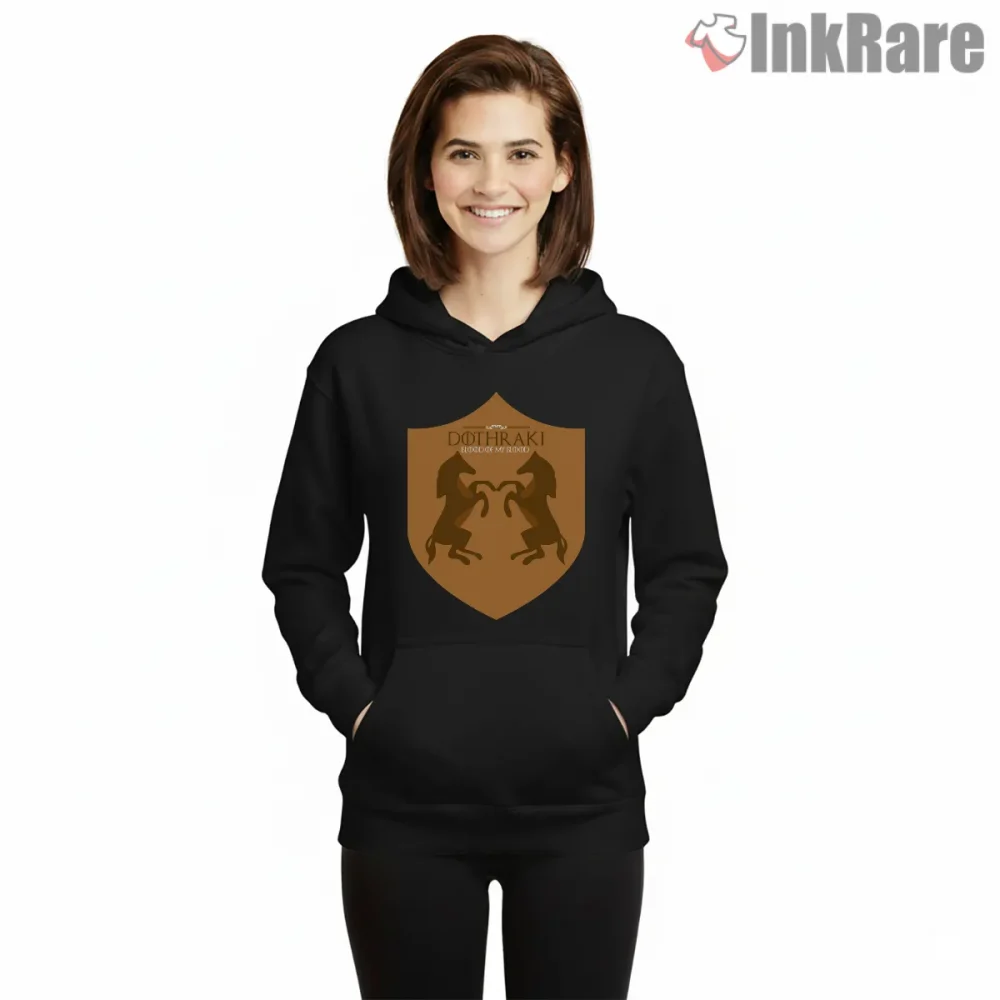 Khal Drogo Dothraki Blood Of My Blood Tribal Shirt on black hoodie for women graphic tee