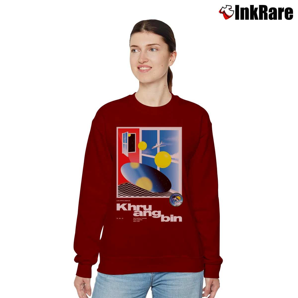 Women’s Khruangbin Tour 2019 Capitol Theatre Post Chester New York Relaxed Sweatshirt in maroon | Soft, Laid-Back Vibe