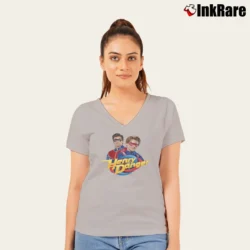 Women’s Kid Danger And Captain Man V-Neck Tee in sport grey | Chic Neckline, Soft Texture