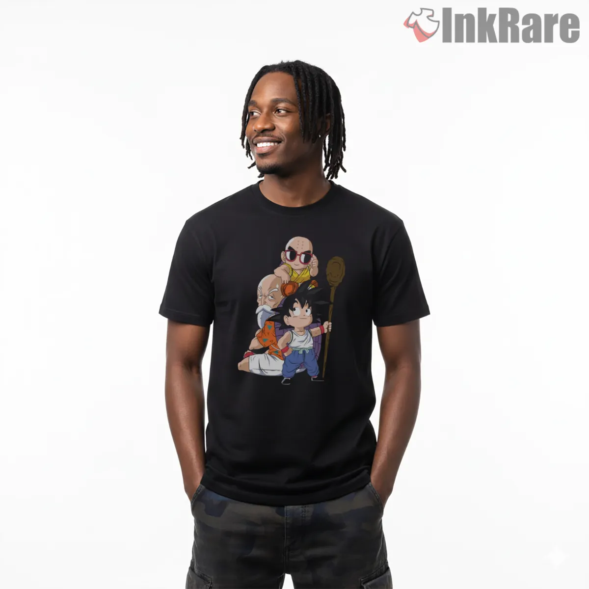 Kid Goku And Masters Chibi Adventure Short Sleeve Black Kid Goku And Masters Chibi Adventure Shirt on black short sleeve shirt for men graphic tee