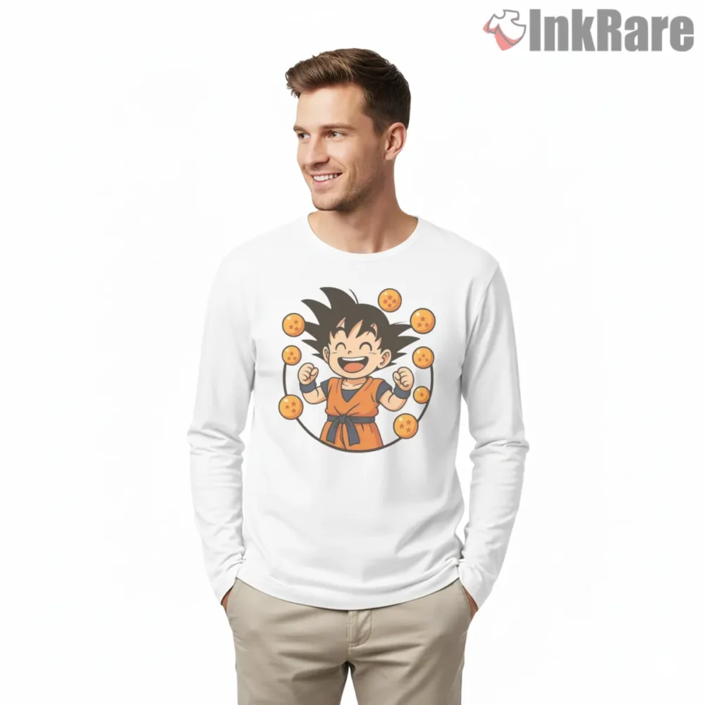 Kid Goku Dragon Ball Celebration Shirt on white long sleeve shirt for men graphic tee
