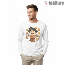 Kid Goku Dragon Ball Celebration Shirt on white long sleeve shirt for men graphic tee