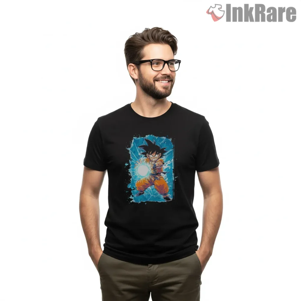 Kid Goku Electric Kamehameha Aura Shirt on black short sleeve shirt for men graphic tee
