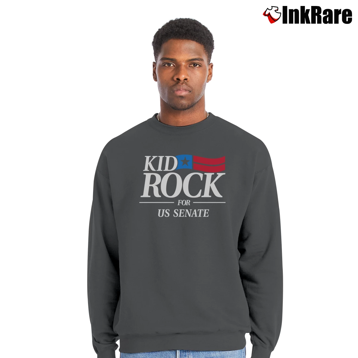 Men’s Kid Rock For Senate American Bad Ass Crewneck Sweatshirt in charcoal | Cozy Fabric, Clean Style