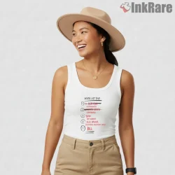 Kill Bill Death List Five Targets Graphic Shirt on white tank top for women graphic tee