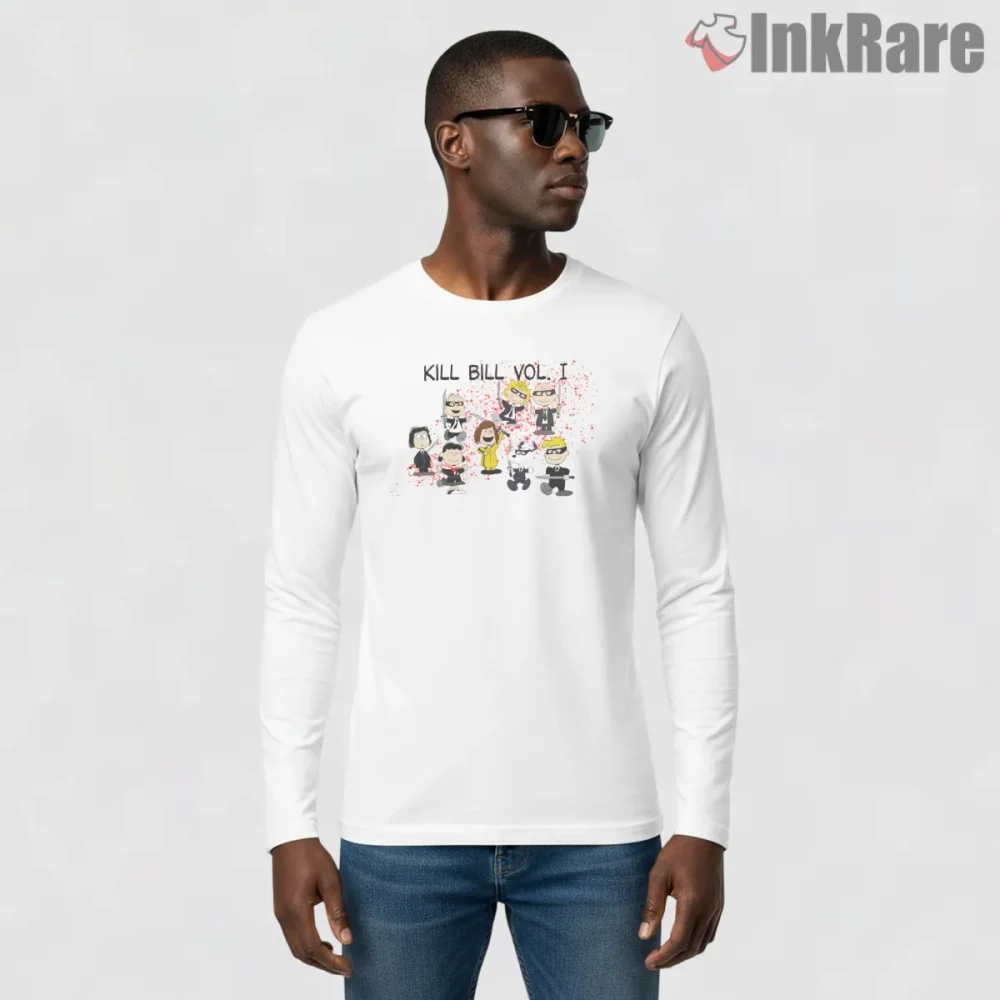 Kill Bill Peanuts Snoopy Friends Mashup Cartoon Shirt on white long sleeve shirt for men graphic tee