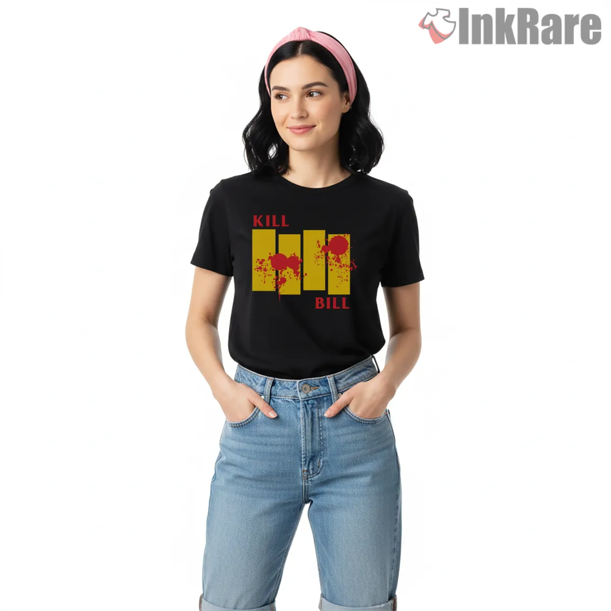 Kill Bill Revenge Flag Blood Splatter Graphic Short Sleeve Black Kill Bill Revenge Flag Blood Splatter Graphic Shirt on black short sleeve shirt for women graphic tee