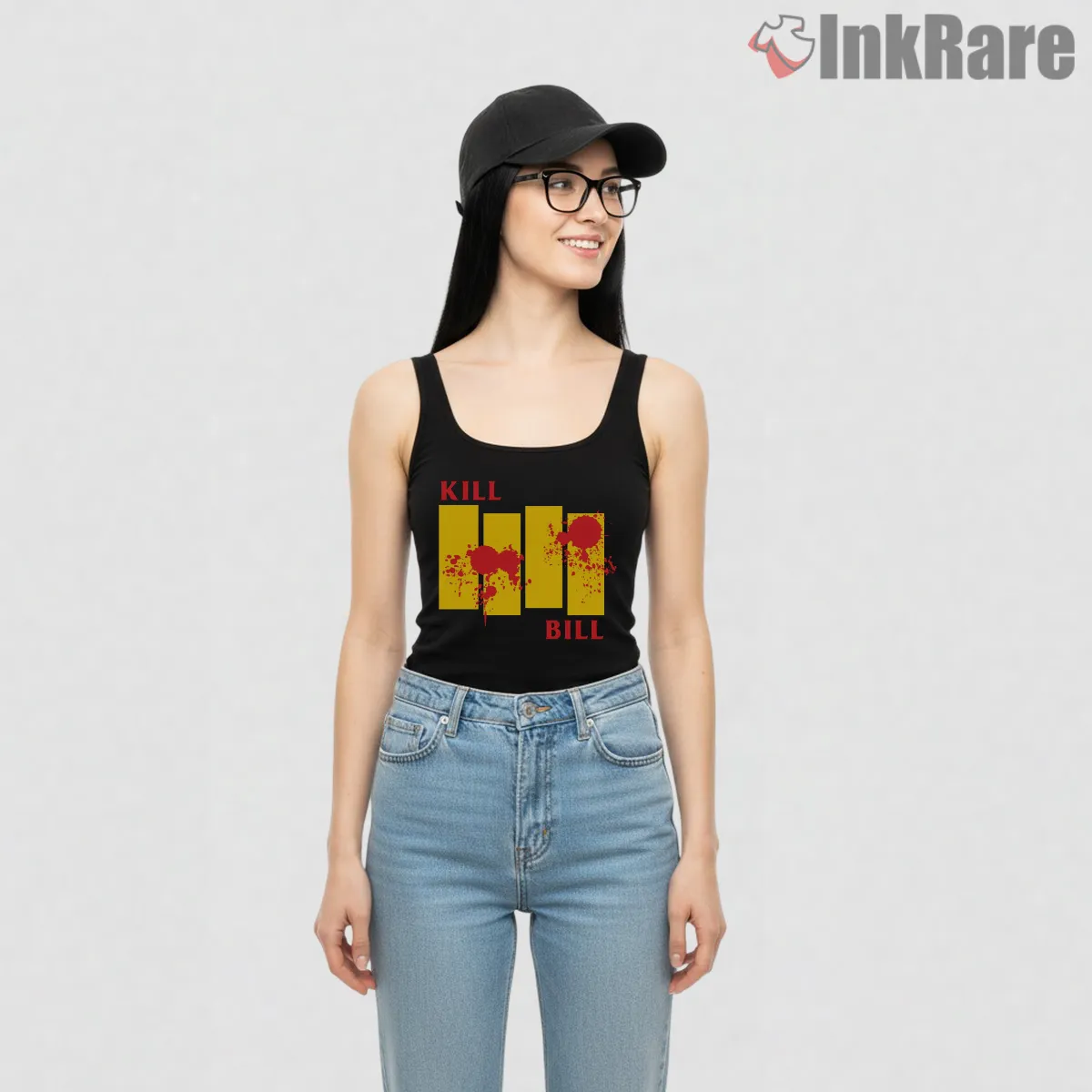 Kill Bill Revenge Flag Blood Splatter Graphic Tank Top Black Kill Bill Revenge Flag Blood Splatter Graphic Shirt on black tank top for women graphic tee