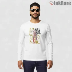 Kill Bill Sketch Style Beatrix Kiddo Character Shirt on white long sleeve shirt for men graphic tee